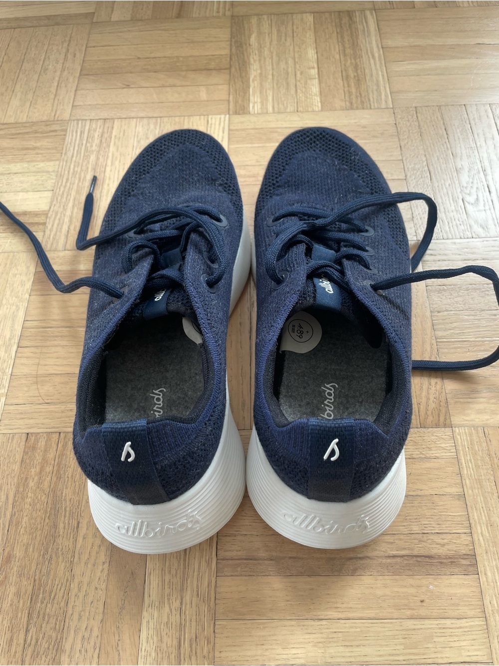 allbirds Men’s Navy Knit Tree Runners with White Soles, size 10